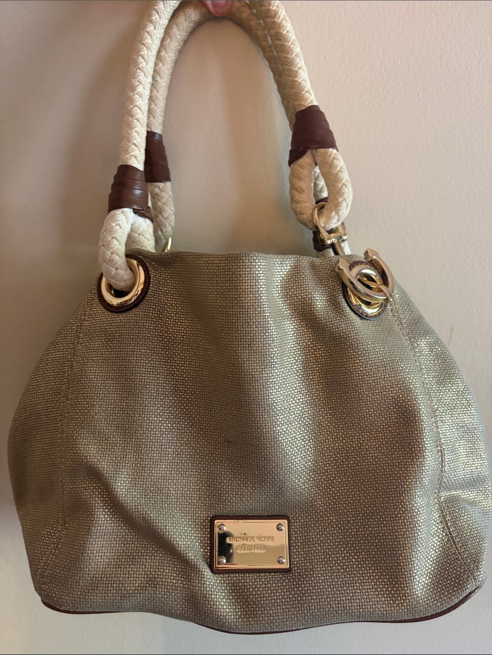 Michael Kors Metallic Gold Woven Shoulder Bag Rope Handles